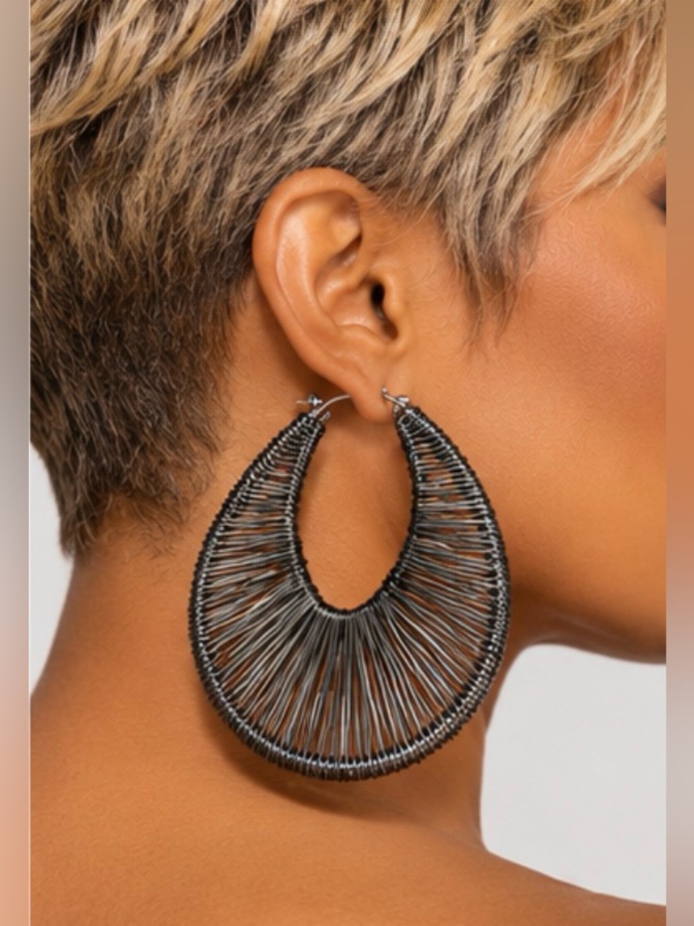Handcrafted Black Wire Hoop Earrings - Lightweight Statement